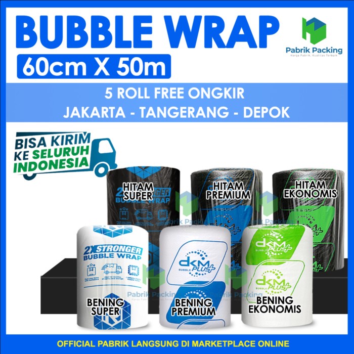 

PLASTIK BUBBLE WRAP 60 CM x 50 M DELKOMAS - 60CM X 50M, HITAM EKONOMIS