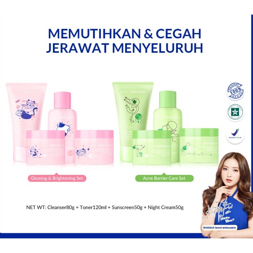 BIOAQUA 4pcs Skincare Paket Niacinamide Glowing dan Acne Set️ /  Hayyu Beauty ️ BIOAQUA 4pcs Skincar