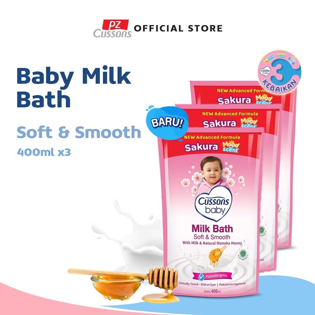 Cussons Baby Milk Bath Soft &amp; Smooth -Sabun Mandi Bayi Refill 400ml X3