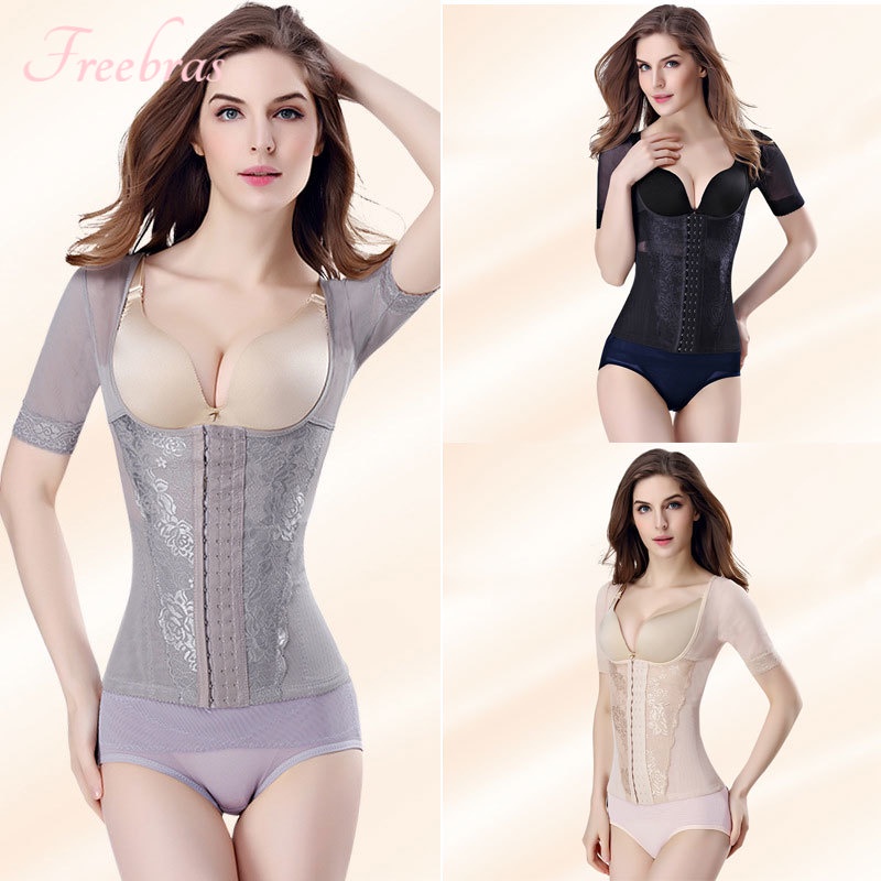 Wanita Lengan Korset Pendek Perut Postpartum Tiga Kancing Shapewear Korset Munafie Pelangsing Korset Perut