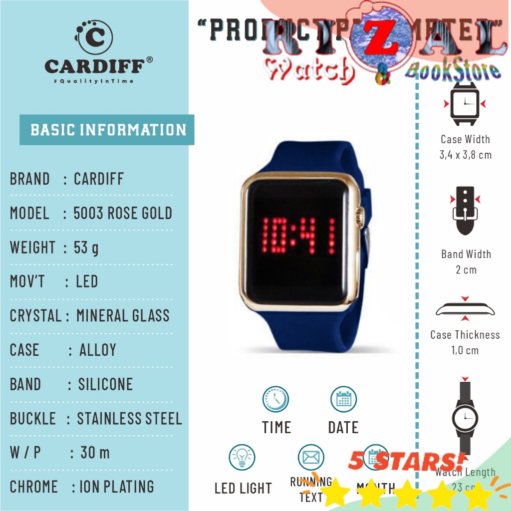 TERLARIS CARDIFF LED 5003 Jam Tangan Digital Kasual Unisex Rosegold