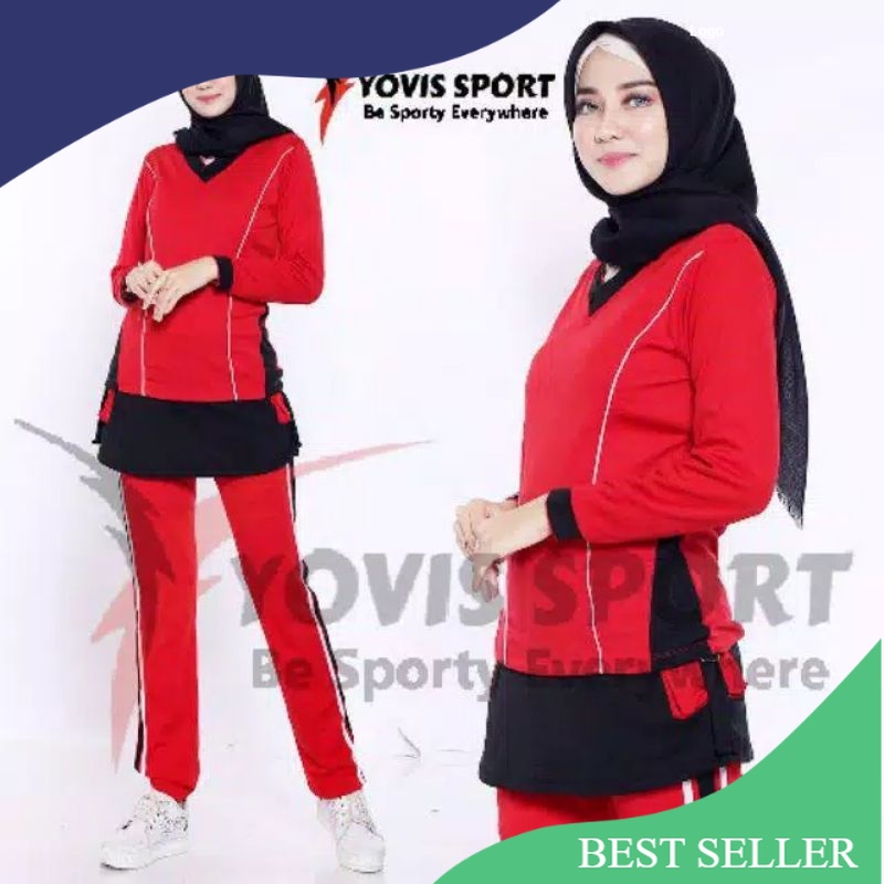 Setelan baju olahraga senam wanita muslimah stelan baju senam yovis baju senam zumba masa kini/ Ripe
