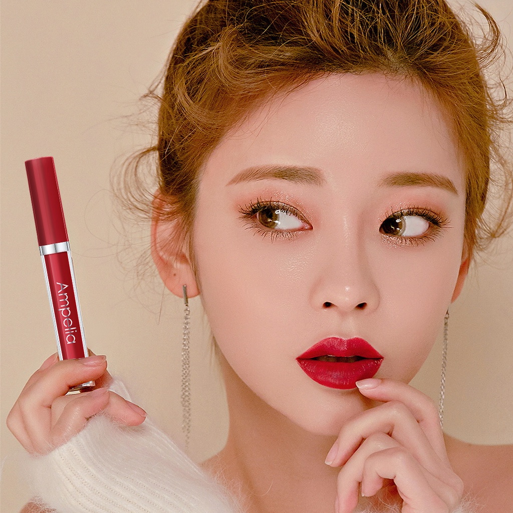 【BPOM】Ampelia Lipstik 12 Colors Matte Lipstick Liquid Waterproof Lipstick Shiny Natural Moisturizing