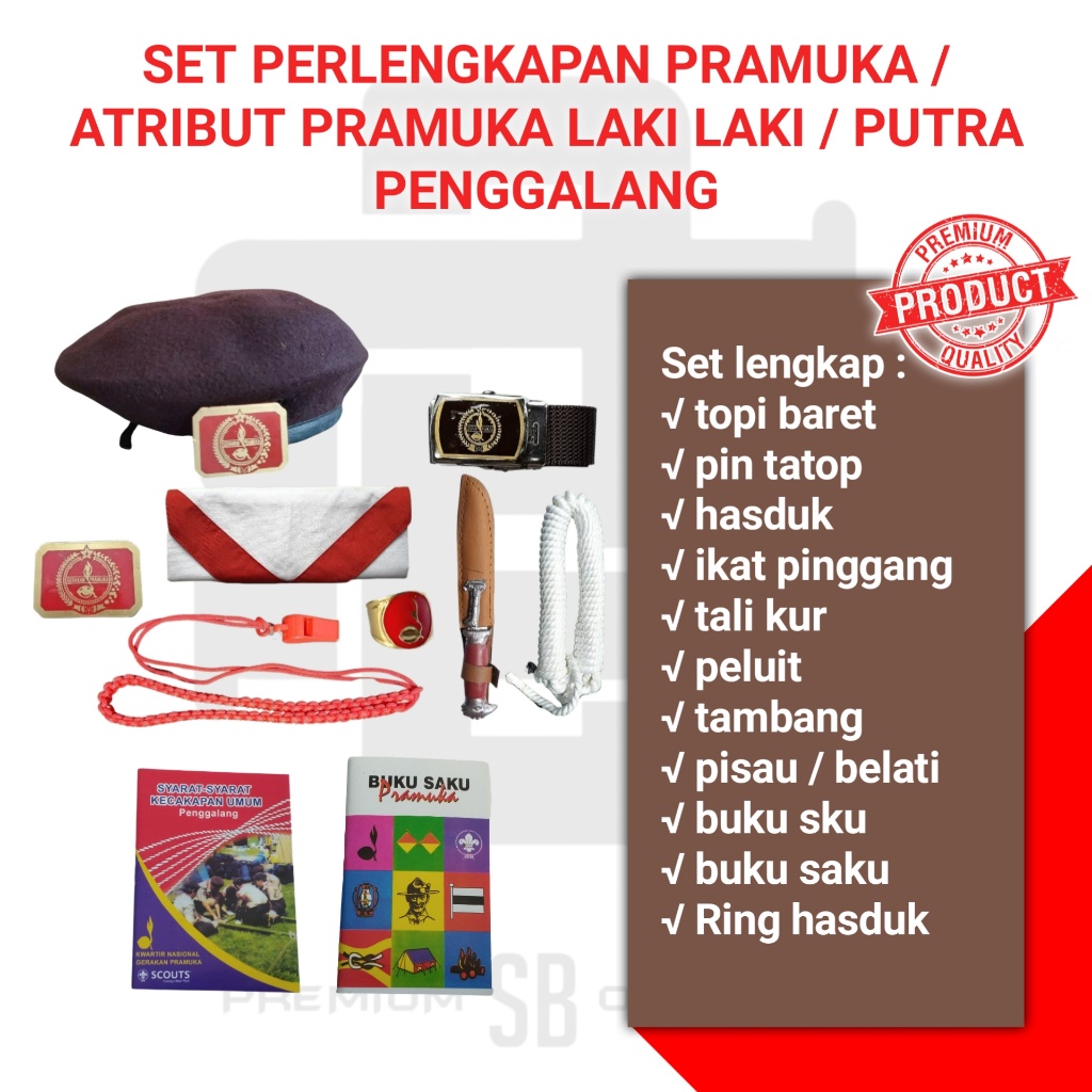 set lengkap kumplit perlengkapan pramuka penggalang sd smp putra laki laki lengkap dengan buku saku 