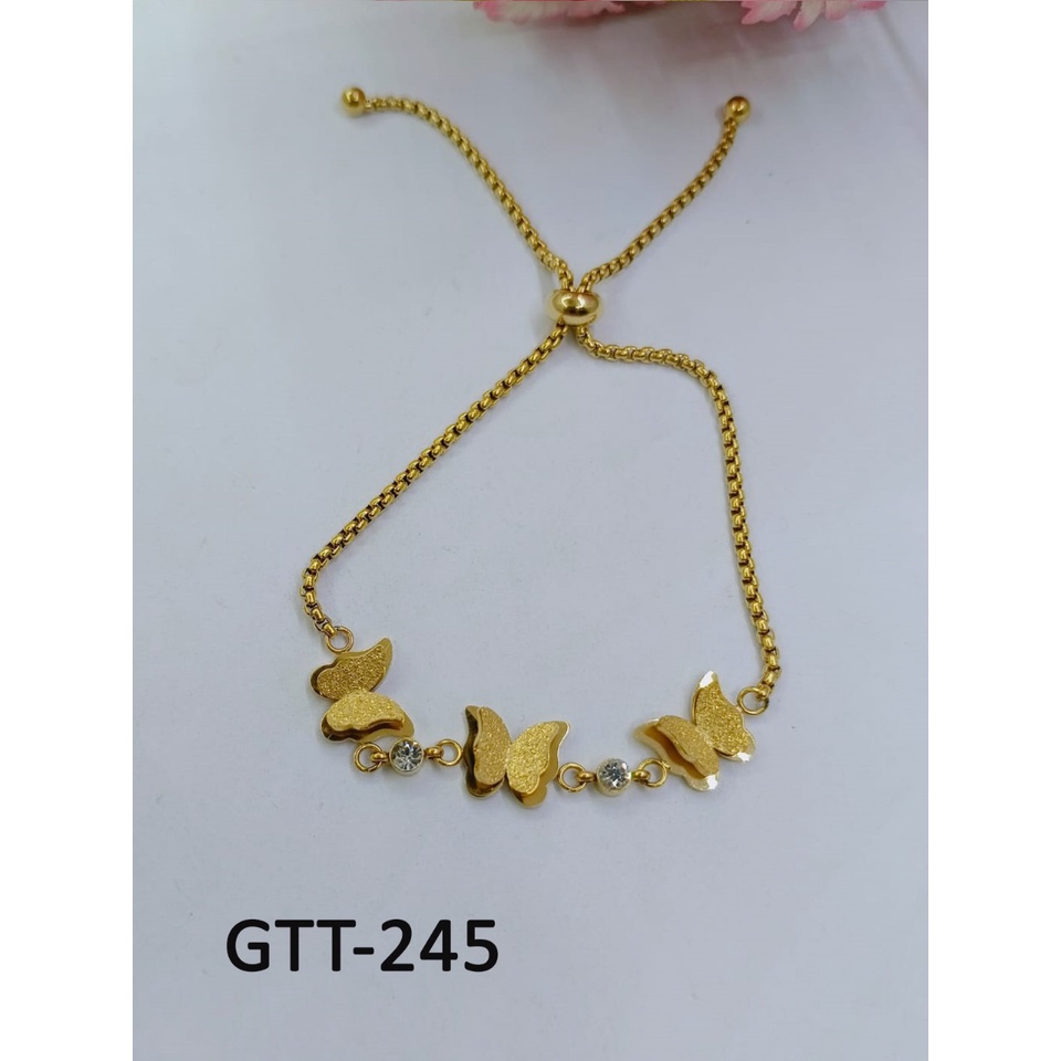 GELANG TANGAN KAKI RANTAI TITANIUM EMAS GOLD MOTIF TIGA KUPU-KUPU POLOS / GELANG PRIA WANITA ANAK DUNIA GELANG