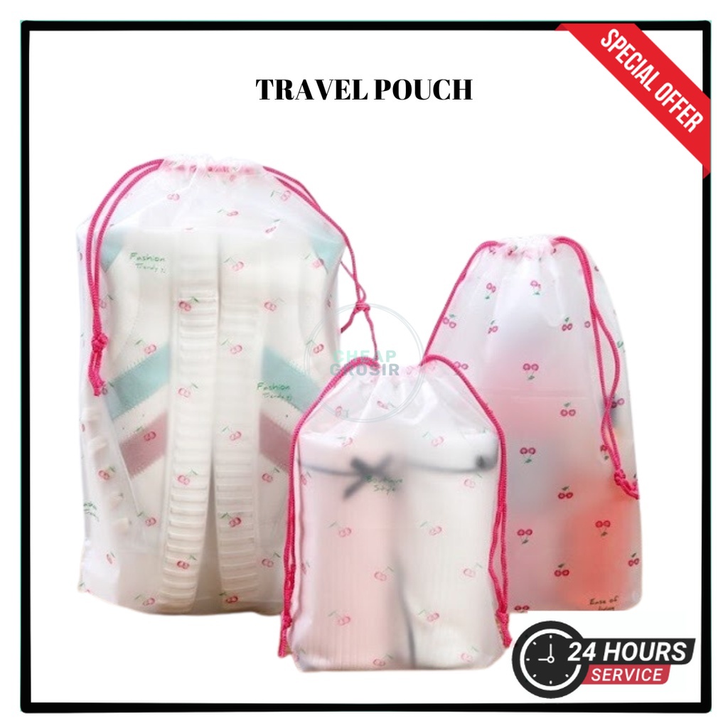 Travel Pouch Organizer Serbaguna Tas Serut Kosmetik Motif Anti Air Murah Meriah | COD Makassar