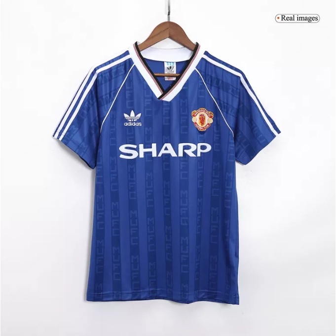 Ready stok BAJU BOLA JERSEY MU AWAY RETRO 1988 1990 JERSEY RETRO JERSEY MU BIRU