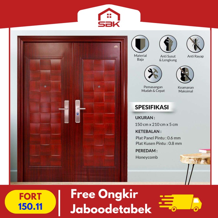 Pintu Baja | Pintu Utama Double Door 150x210 Fortress 150.11