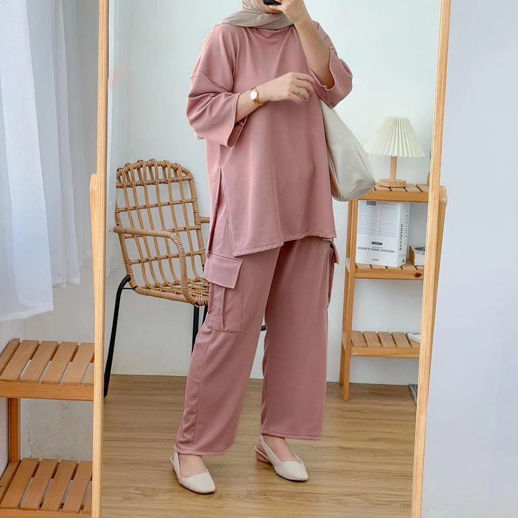 SF - ONE SET ATIKA WANITA TEBARU ONE SET OVER SIZE CELANA CARGO KNIT PREMIUM
