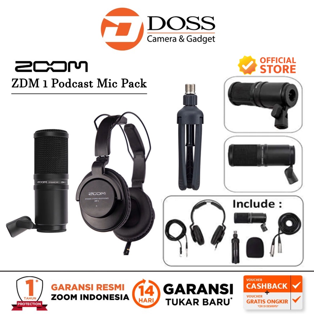 Zoom ZDM 1 Podcast Mic Pack+Headphones+Table Tripod Zoom ZDM1