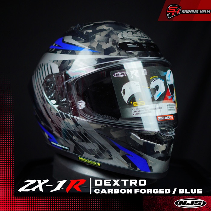 NJS ZX-1R CARBON DEXTRO Blue Gloss/Doff  (FREE PINLOCK ) - Helm Fullface | NJS ZR | NJS Fullface | Z