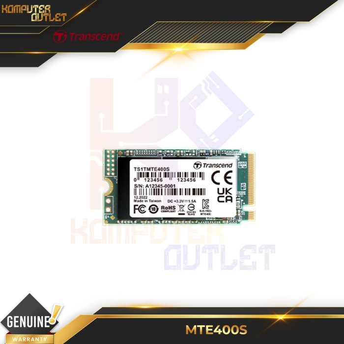 Transcend SSD NVME 512GB M.2 2242 PCIe Gen 3x4 MTE400S NVME - 512 GB