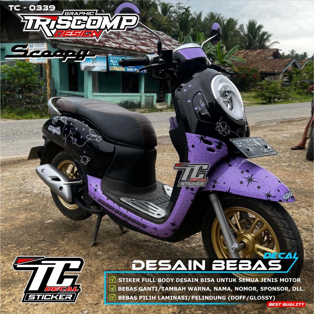 Sticker Decal Scoopy New Stiker Striping Scoopy Lama  Fullbody Warna Hitam kombinasi ungu Desain Cus