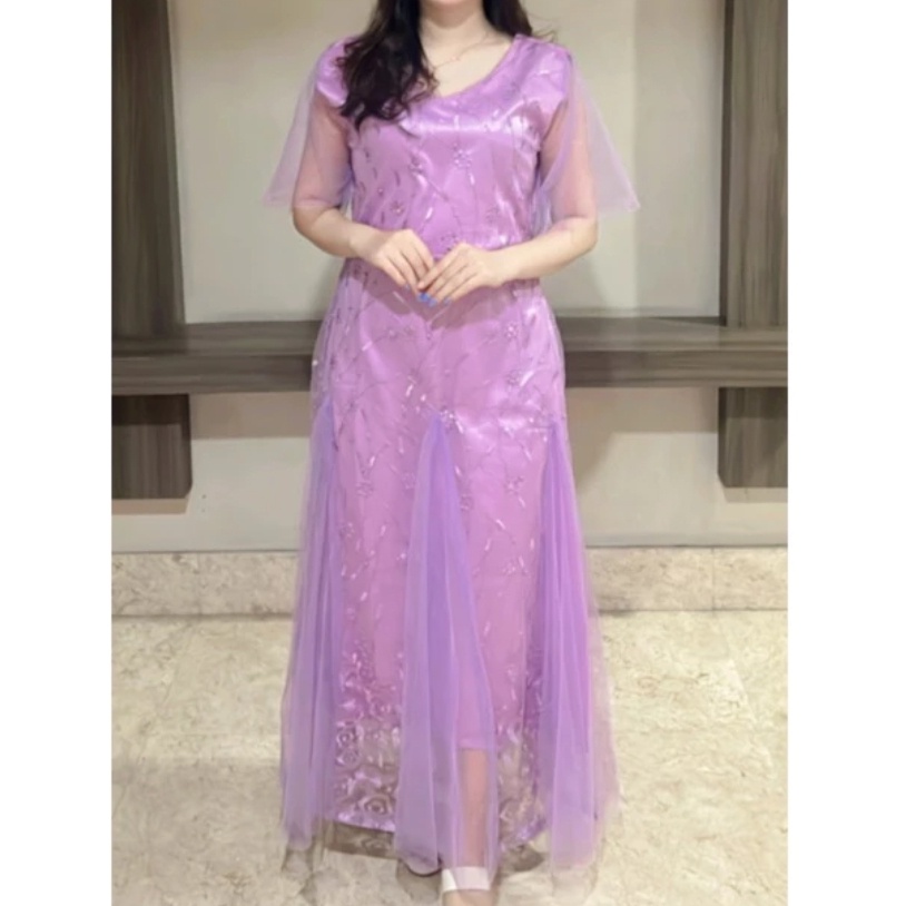 LONGDRESS BRUKAT WANITA JEJE ZIMORA SIZE M L XL LONGDRESS BRUKAT SATIN WANITA