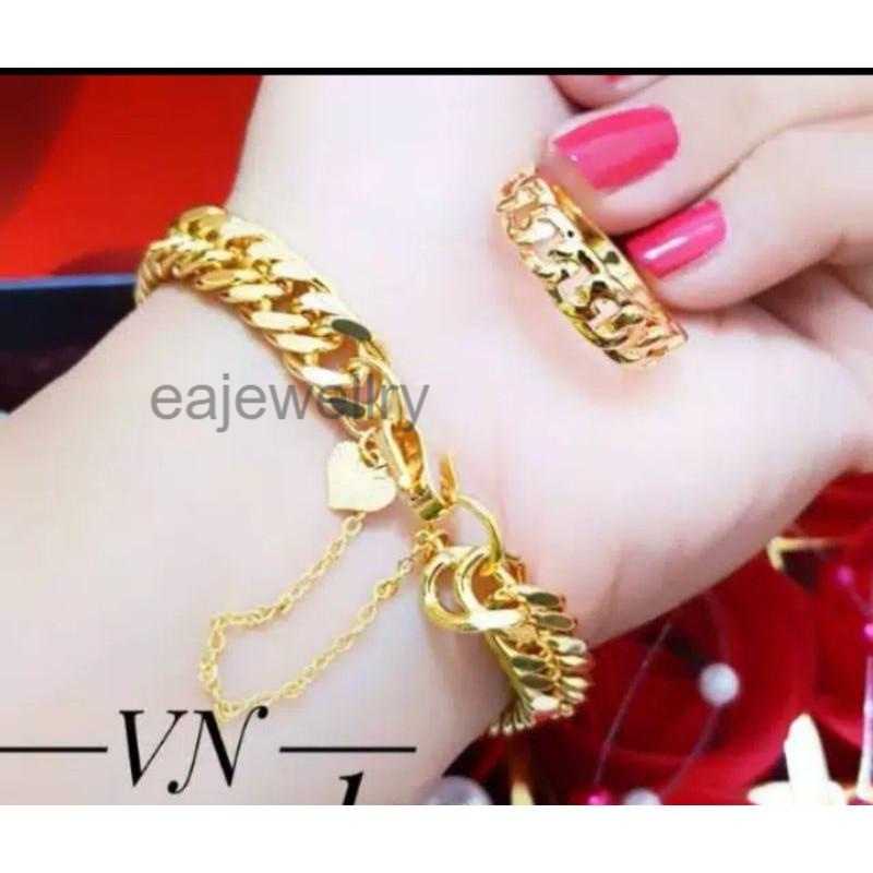 Model gelang rante free cincin asli lapis emas 24 karat mewah elegan terbaru perhiasan titanium