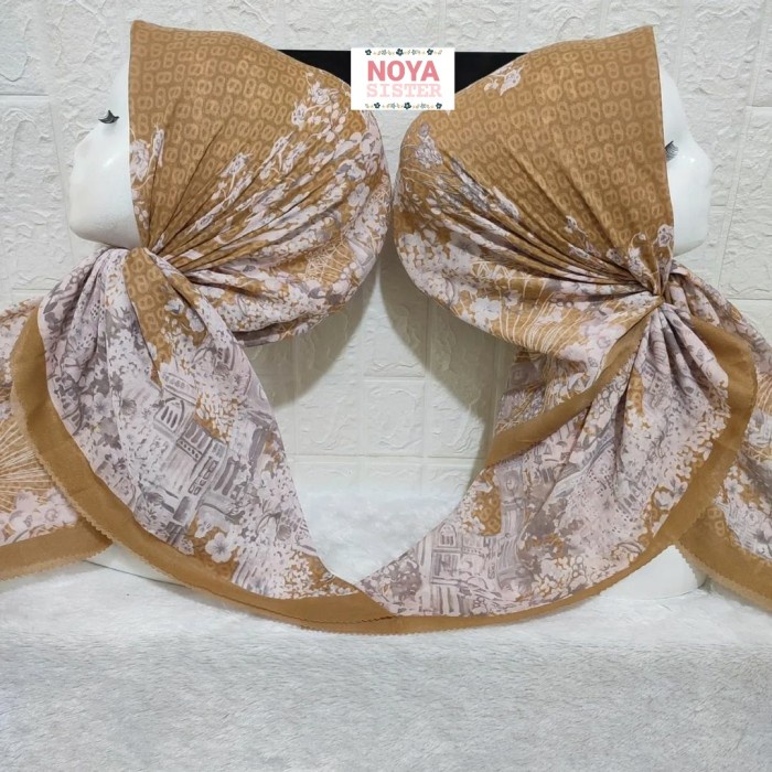 Hijab segiempat motif yellow kuning gold mustard voal premium Lacercut