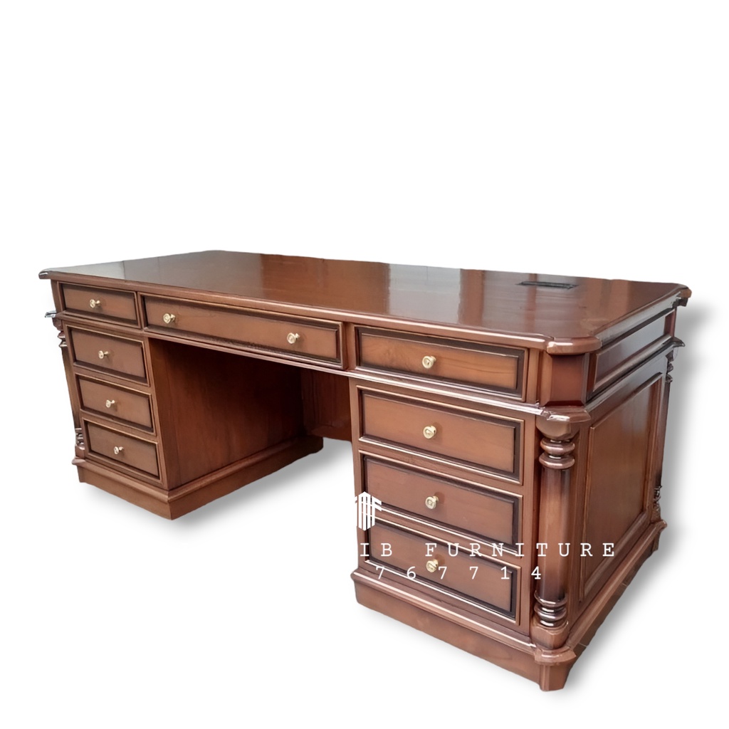 MEJA DIREKTUR KAYU JATI - MEJA KANTOR MINIMALIS - MEJA KERJA KAYU JATI