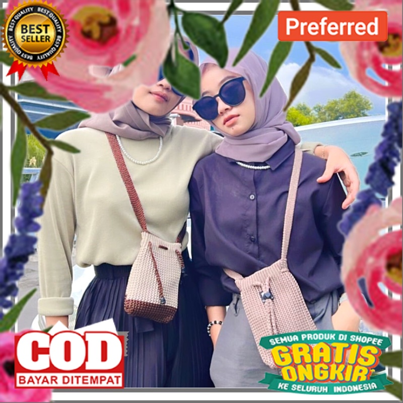 NAGIHI Tas Rajut Serut Mini Polos/Sling bag mini/Tas Selempang Rajut Hp/TAS RAJUT ALA KOREA// TAS SL