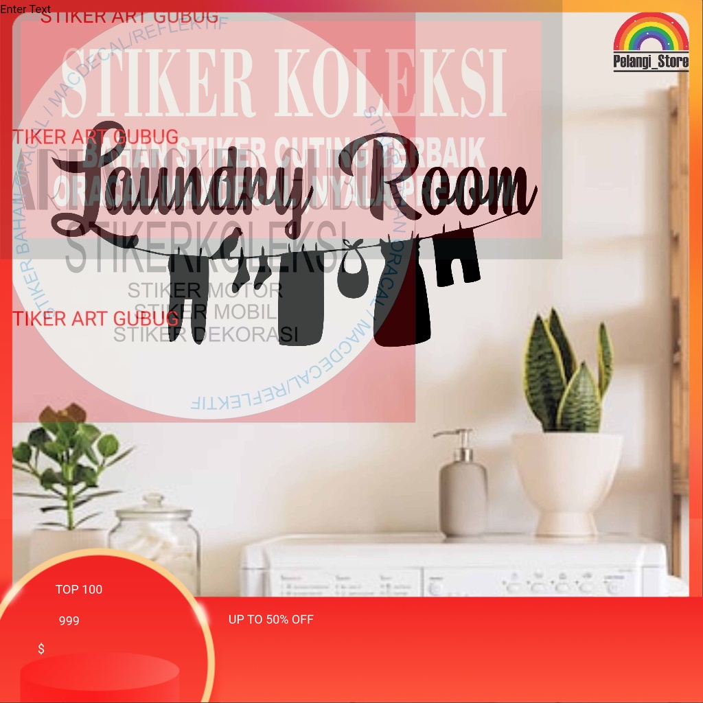 01 Wall Sticker Stiker Dinding Laundry Room Mesin Cuci Hiasan Dekorasi Dinding Kaca Custom Nama