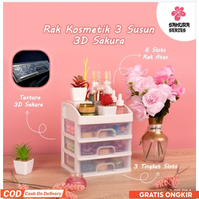 Rak kosmetik Laci Kosmetik Plastik 3 Susun - Rak Makeup Organizer