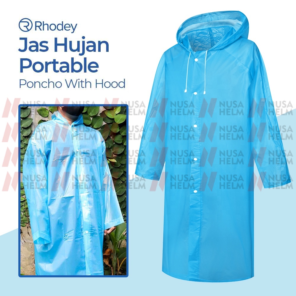 Jas Hujan Motor Portable Raincoat Poncho Dengan Kepala Warna Hitam Tebal