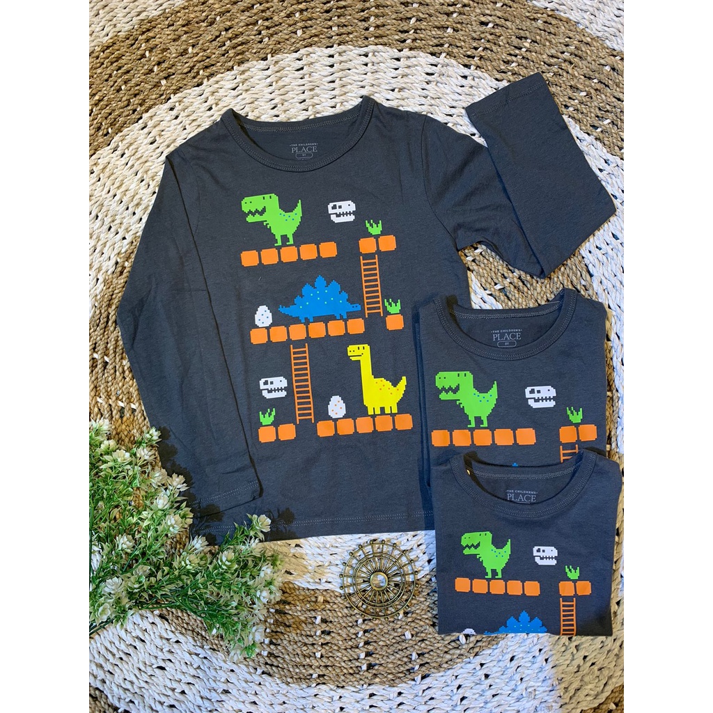 BAJU ABU TUA MOTIF DINO GAME - BRAND PLACE - PAKAIAN ANAK - BRAND ORIGINAL - MEDAN FACTORY OUTLET