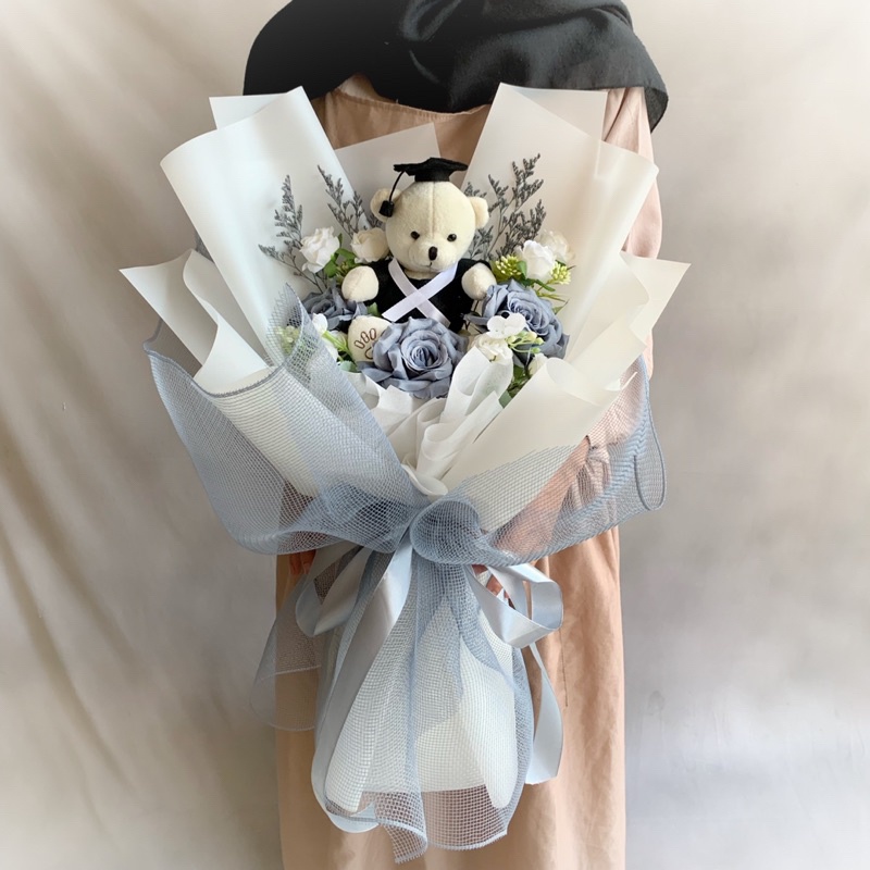 Dandelion Secret - GRAY DANISH GRADUATION BOUQUET / buket bunga wisuda artificial / korean style Premium  cewek cowok ulang tahun mothers   valentines echiiglo florist Hari ibu Day cewe cowo