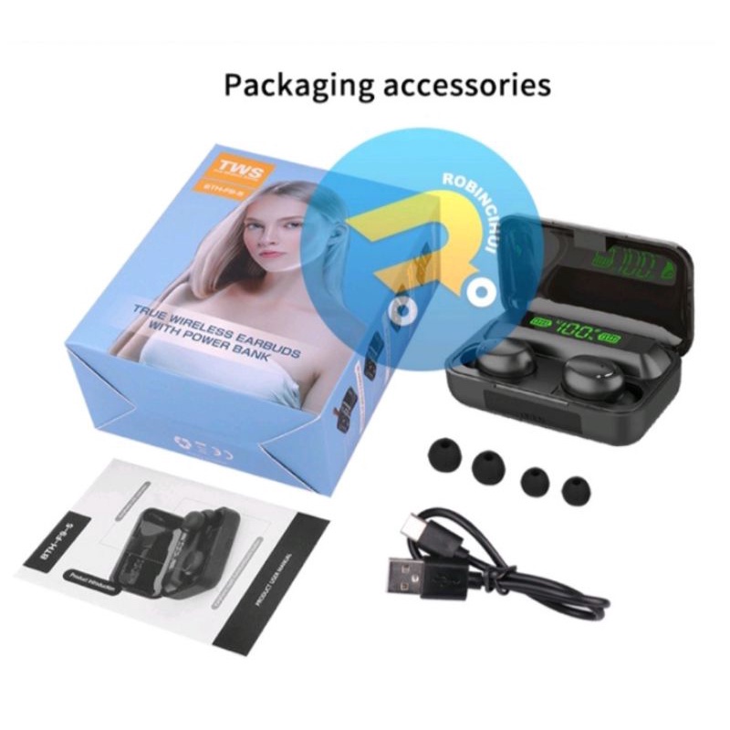 HEADSET EARPHONE BLUETOOTH TWS F9 SUARA ENAK DAN BISA DI BUAT POWERBENG BARANG ORIGINAL -HC