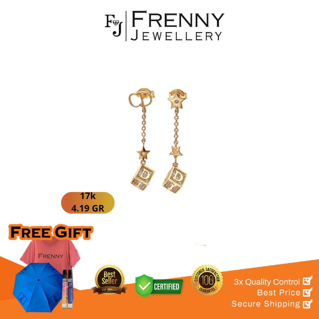 Anting Emas Rose Gold Tusuk Rumbai CD Mata 17K Frenny Jewellery