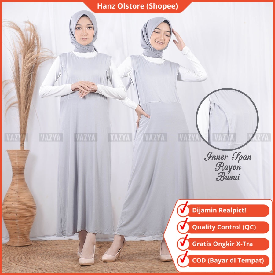 Hanz Olstore Inner Span Dress Panjang Iner Dres Tanpa Lengan Sepan Knit Polos Busui Ibu Menyusui Fri