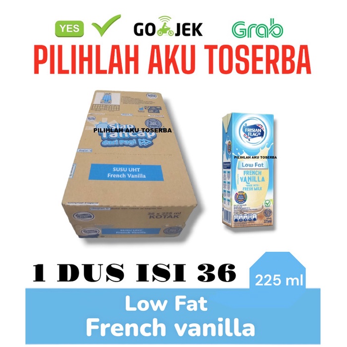 

Susu Frisian Flag LOW FAT FRENCH VANILLA 225 ml - (HARGA 1 DUS ISI 36)