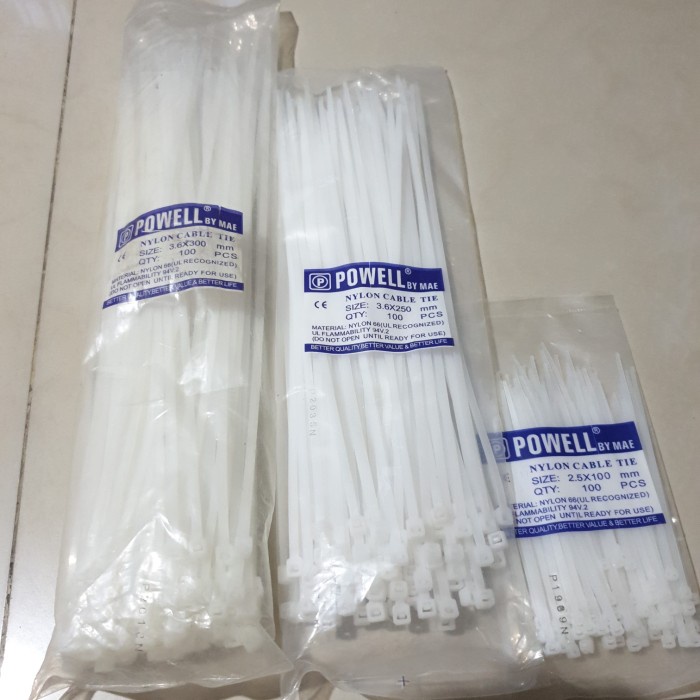 KABEL TIES TIS PENGIKAT KABEL PUTIH DAN HITAM POWELL 2.5x100mm 2.5x150mm 3.6x200mm 3.6x250mm 3.6x300