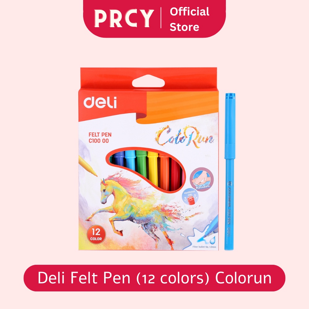 

Spidol Mewarnai Deli Felt Pen 12 colors Tinta tidak berbau Aman