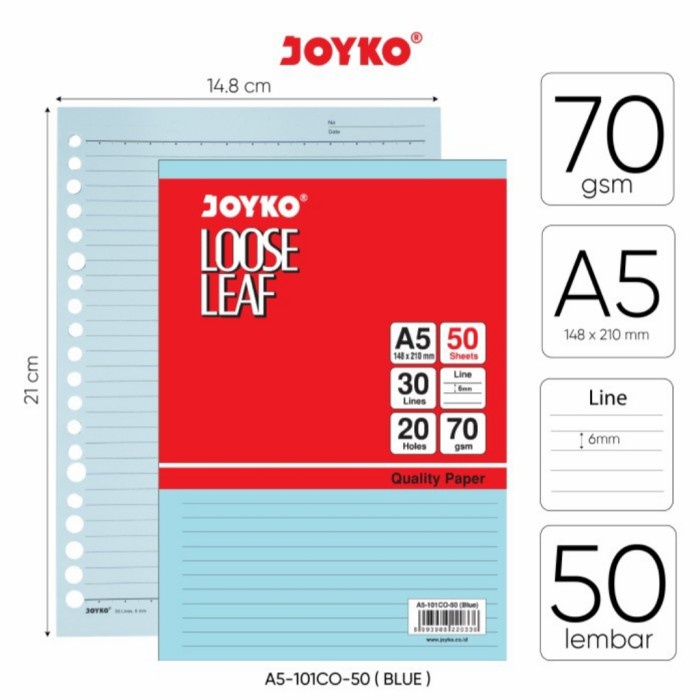 

JOYKO Loose Leaf Isi Kertas File Binder Warna A5 101CO 50 Lembar