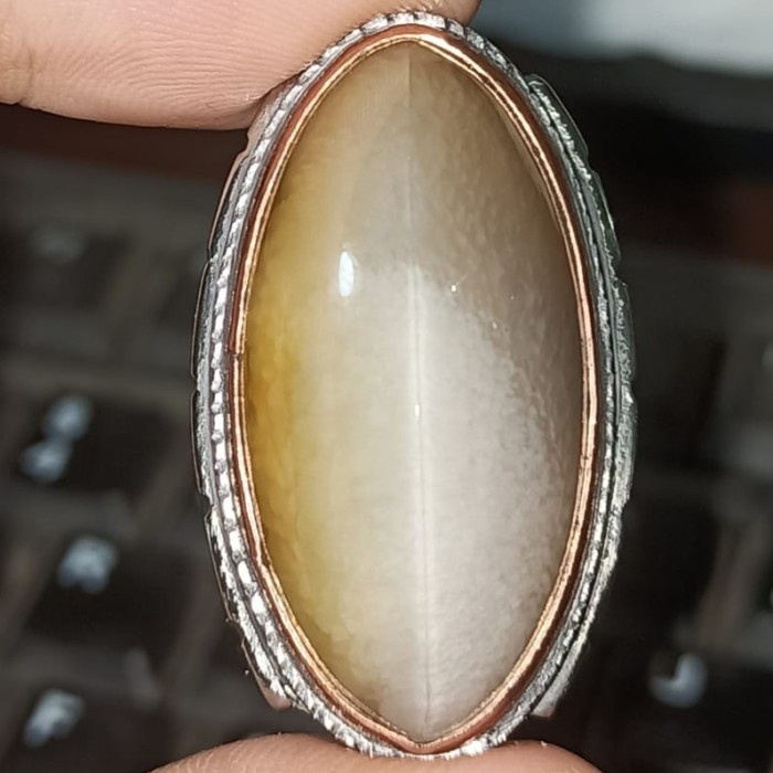 Cincin Batu Akik Pandan Semu Nanas Kapas Sutra Merah Lumut Oli Antik81