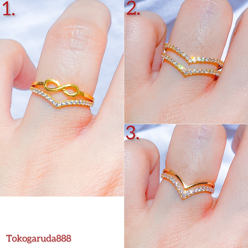 NEW Cincin anak dan dewasa emas asli kadar 700 70 16k V Aurel Fuji infinity crown mahkota queen perm