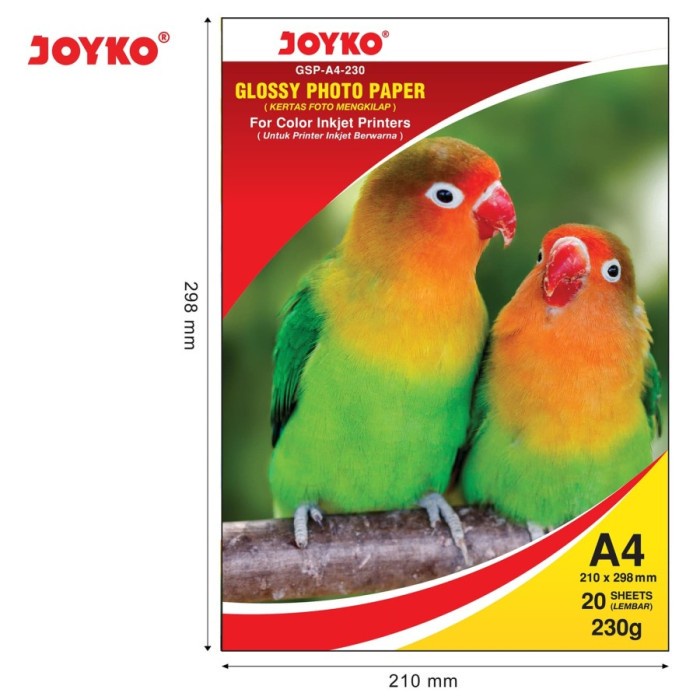 

Kertas Foto Joyko Glossy A4 230gsm Isi 20 Lembar GSP-A4-230