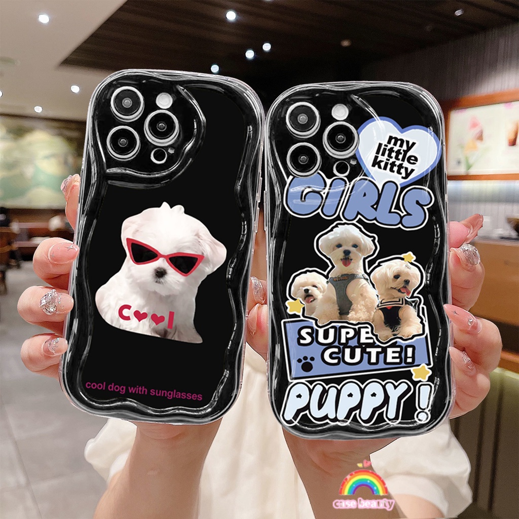 Casebeauty Case Realme C53 8i C35 C55 10 C21Y C15 6i C30S C3 C25S C11 C1 C2 C51 5S C31 11 C12 6 7 8 PRO 5i C33 C25 C25Y 5 C30 7i 9i C21 6S C17 C3i C20 C20A 11X V23 Narzo 50 53 N55 50A 30A 50i Prime Super Cute Puppy 3D Wavy Curved Edge Glossy Couples Case