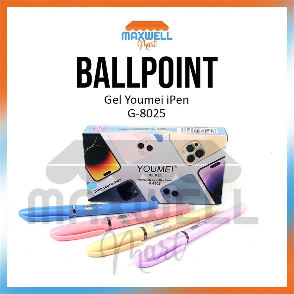 

[MaxMart] 1pack Pulpen Gel Ipen Youmei G8025 / 12pcs Pulpen Pastel