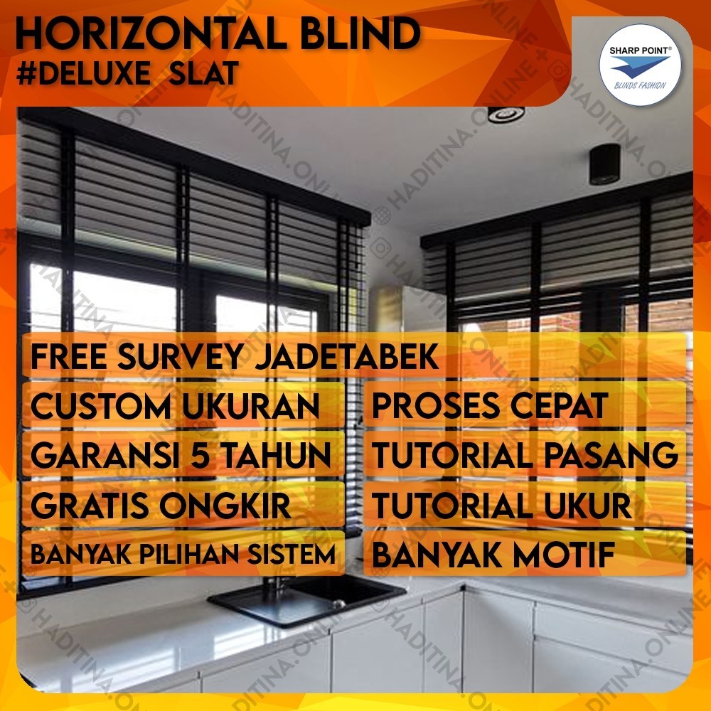 Horizontal Blind Deluxe Slat | Jendela Gorden Tirai Aluminium Indoor Outdoor Minimalis Gordyn Gorden