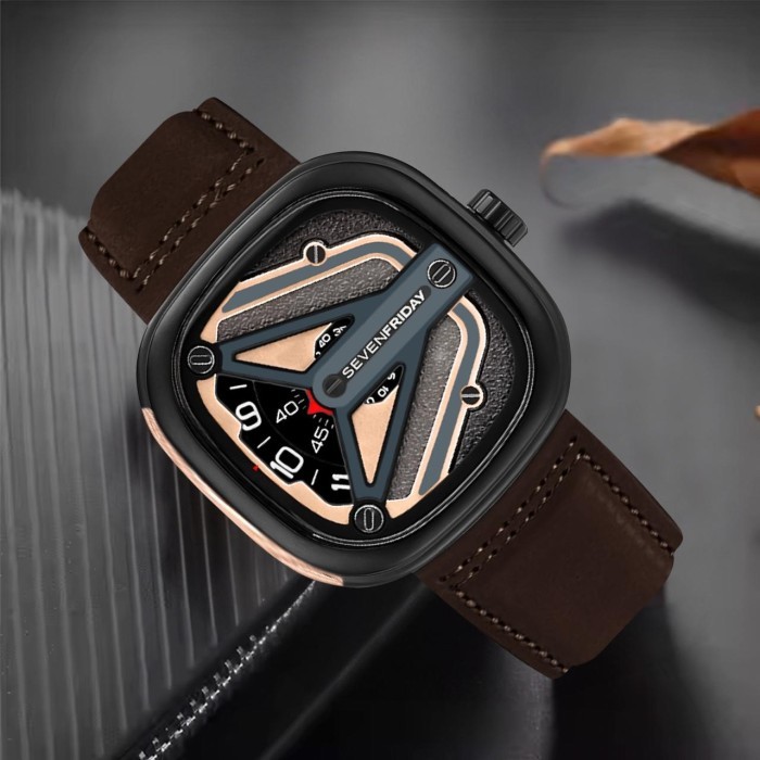 JAM TANGAN SEVENFRIDAY SF-M2/01-8800 D4.8CM KULIT FULL EMBOS ORIGINAL PRIA WANITA - C5 /Update 2025