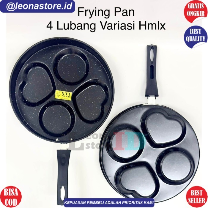 (TKP) Teflon Telur 4 Lobang Anti Lengket Panci Wajan Penggorengan Telur Pancake 4 Lubang Bulat & Lov