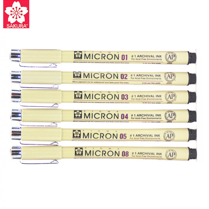 

6pcs/Lot Pigma Sakura Micron Pen Set Waterproof Fine Liner Marker Pen Painting Drawing Sketch Markers Artistic Cartoon Design