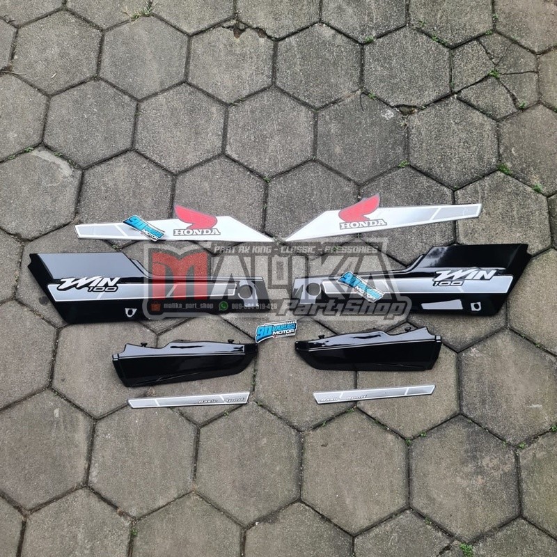 Paket Cover Body Set Win100 Depan Belakang Honda Win 100 Plus Striping Variasi Warna Abu Abu Grey Fu