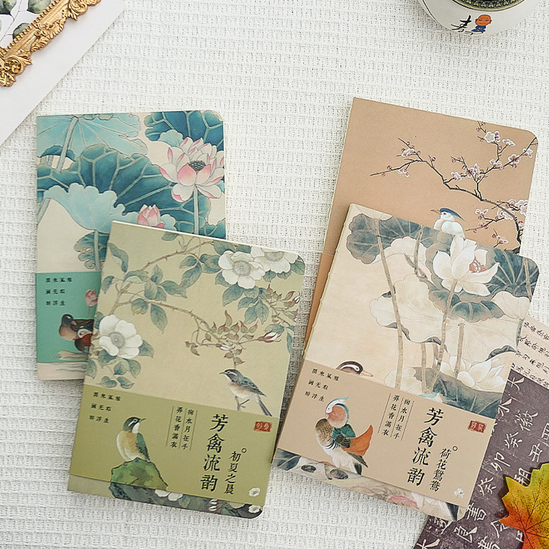 

Notebook Chinese Famous Painting Lotus Plum Rose Blank Inside Journals Diary Planner Office School Stationery Supplies