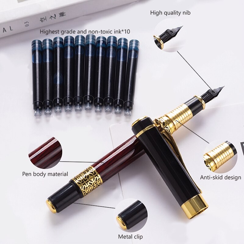 

Metal Ink Fountain Pen 530 Golden Carving Mahogany Luxury Business School Student Office Supplies Fountain Pen New Ink Pen