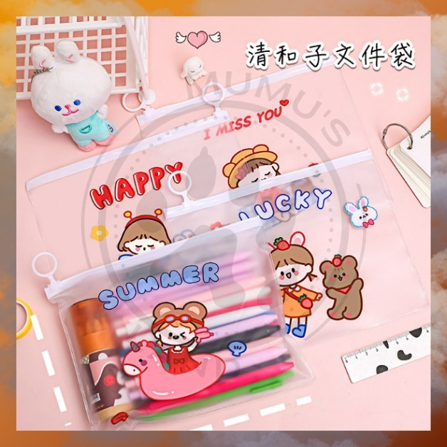 

Tempat Pensil Zipper Bag Kotak Pensil Anak Perempuan Transparan Lucu Aesthetic Tepak Pensil Pouch Make Up Motif Tas Kosmetik