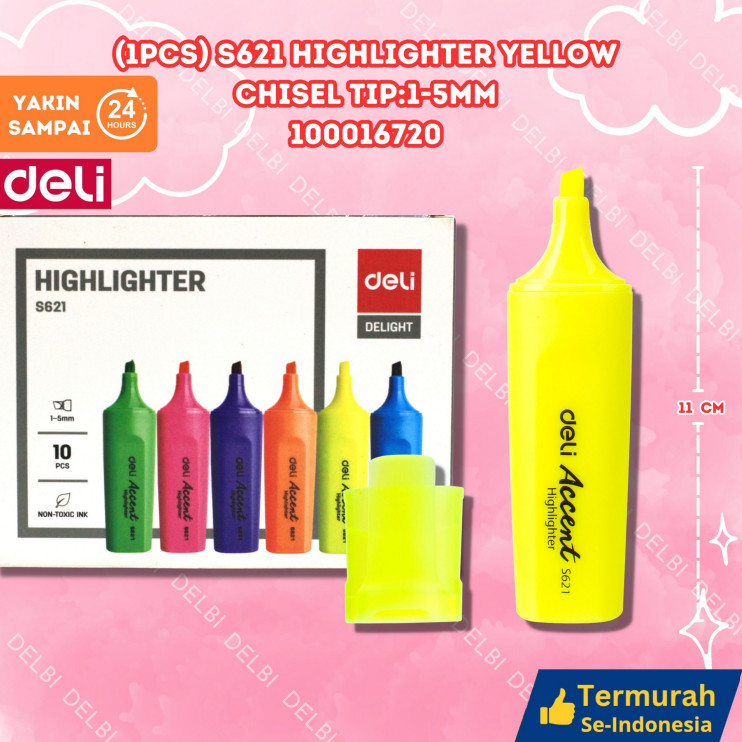 

Highlighter/Stabilo Deli-S621 (1PCS) S621 Highlighter YELLOW Chisel tip1-5mm DELI STABILO