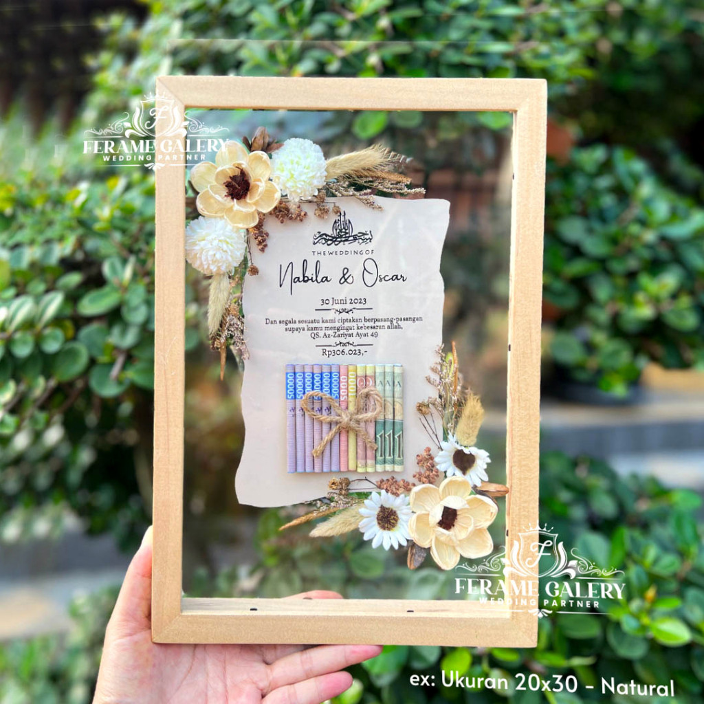 Mahar Uang Pernikahan, Transparan / Bingkai Mahar Rustic Dried Flower Bunga Kering / Pigura Mahar 3D