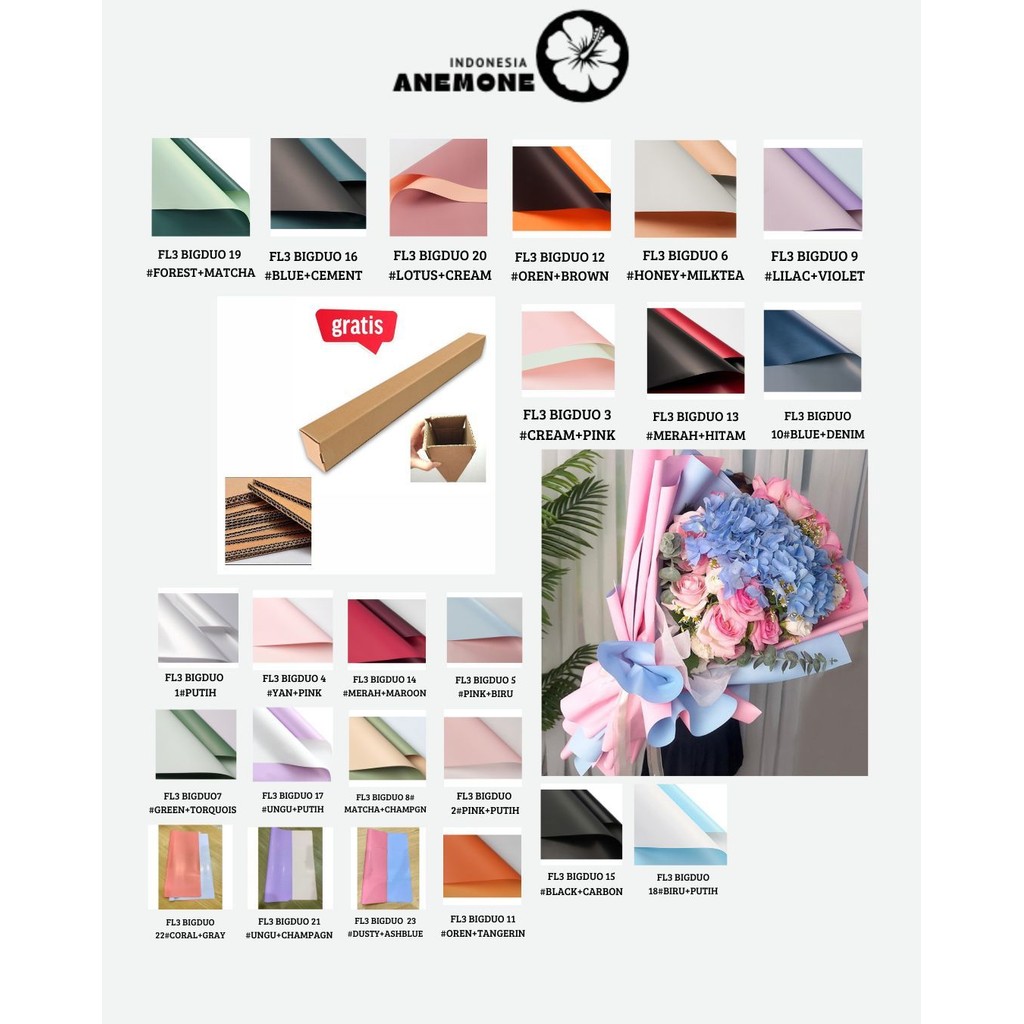 

ANEMONE - (5 LEMBAR) - FL3 BIGDOU Kertas Bunga Buket Dua Warna Bi Color/Kertas Buket Bunga Florist Cellophane